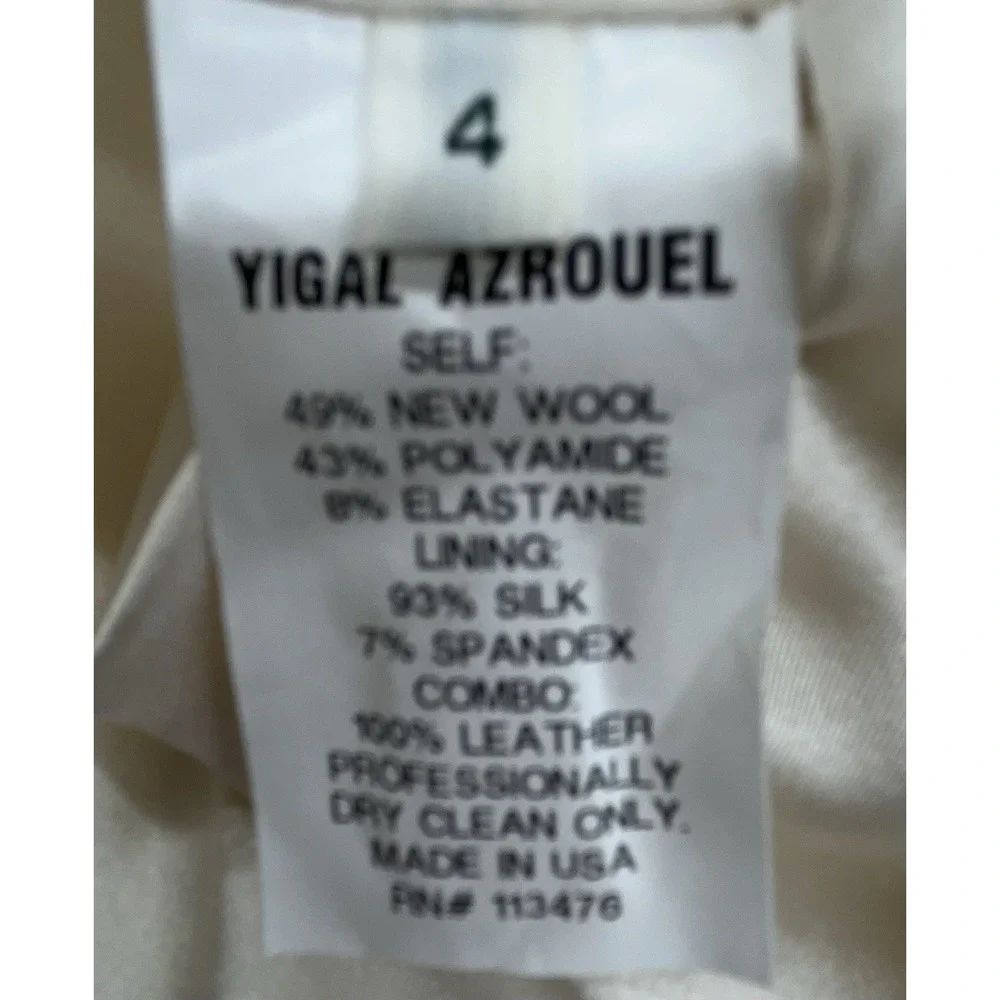 Yigal Azrouel Dress‎ 4 Winter White Cream Wool Silk Lined Leather Stretch Chic
